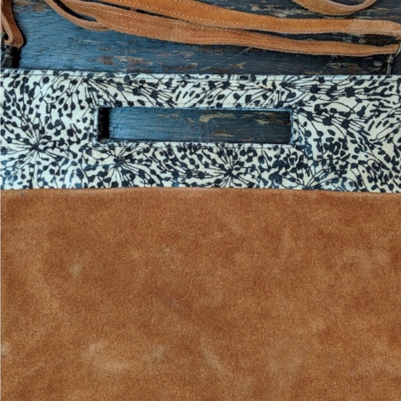 Handbags - Anthropologie Suede and Patterned Trim Crossbody brown Tote